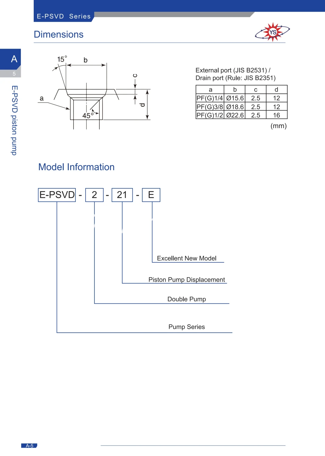 Yeoshe Series Excavator Hydraulic Pump Model: E-Psvd2-27e-21